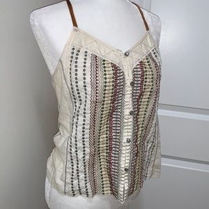 Embroidered Button Burning Torch Tank Top